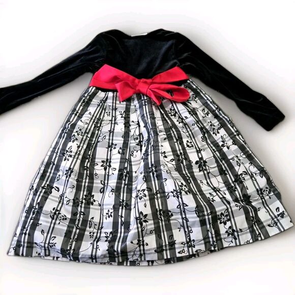 Rare Editions Dress Girls Size 6 Plaid With Black Velvet & Red Silk Bow Holiday - Picture 2 of 10